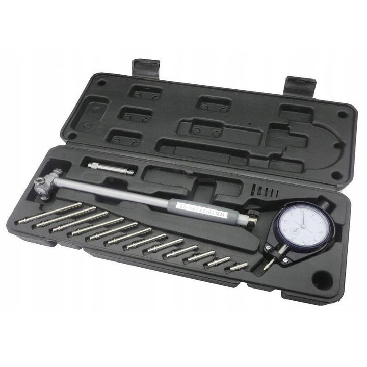 Srednicowka Zegara 50-160 mm, 0,01 mm, 14 capete, 4 inele reduse, set in cutie