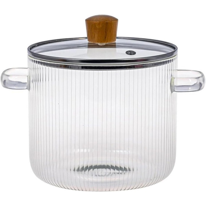 Vas termorezistent, 1.6L, sticla, cu capac, transparent