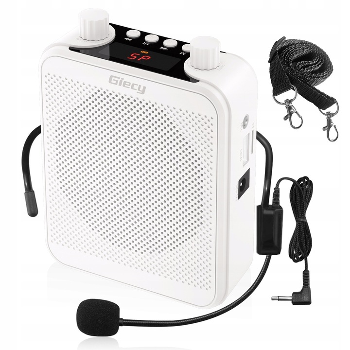 Hangosító, Giecy, 30W, mikrofonnal, 2800mAh, fehér/fekete
