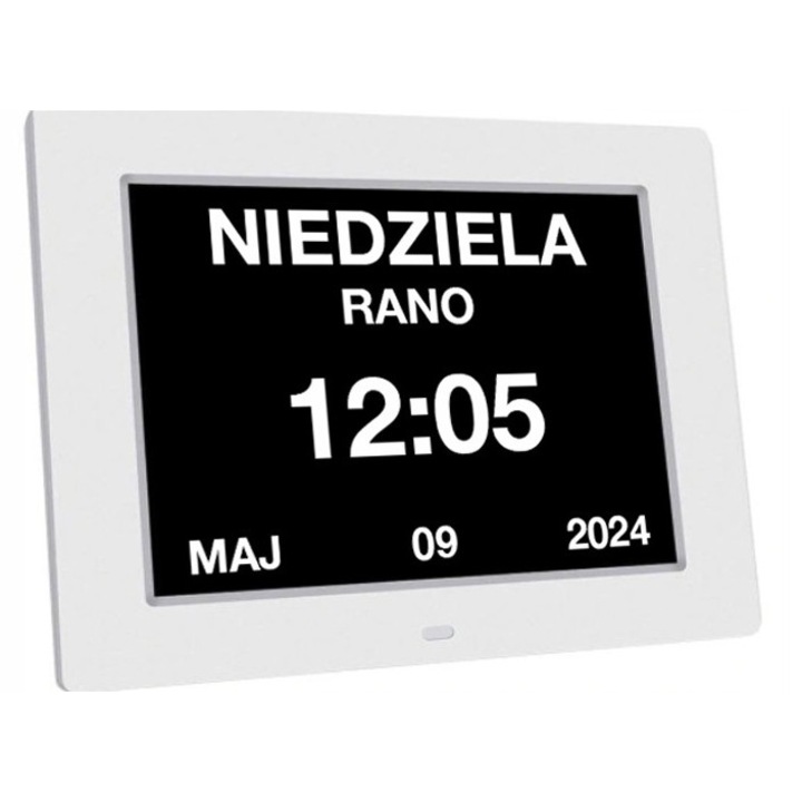 Digitális naptáróra, 25,4 cm, fehér, 8 nyelv, távirányítóval, időseknek