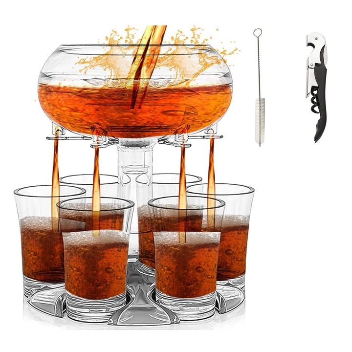 Set dozator alcool + 6 pahare 45ml, perfect pentru petreceri, elegant, multicolor