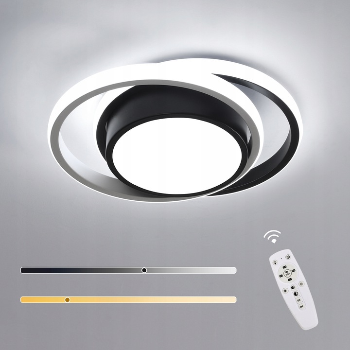 LED плафон GOECO, кръгъл, бял + черен, димируем, с дистанционно управление, 32W, 27x22x6см