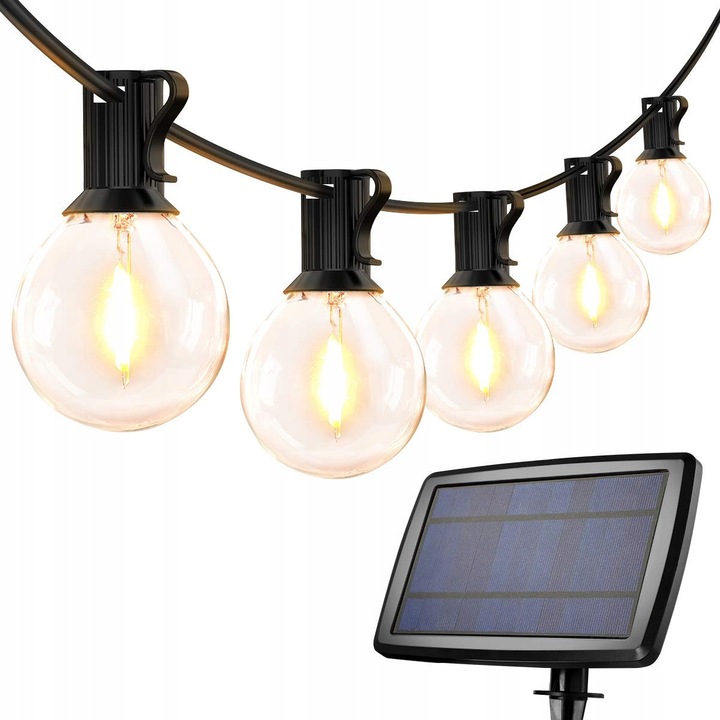Girlanda decorativa solara LED 7.62m, 25+1 becuri, 4 moduri de iluminare, exterior