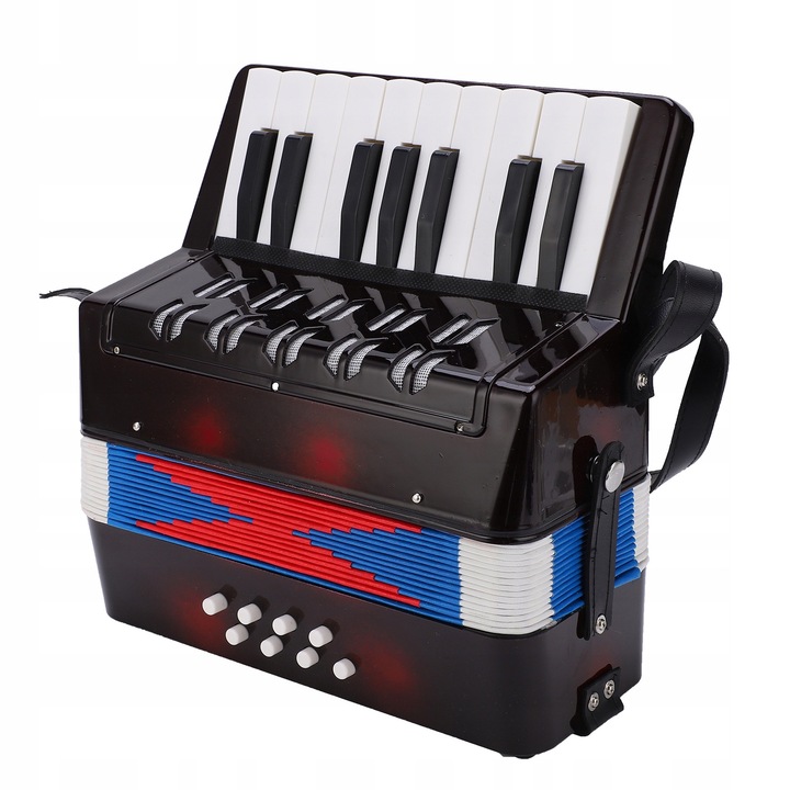 Gyermek harmonika, 17 billentyű, 8 basszus billentyű, 22x23x11cm