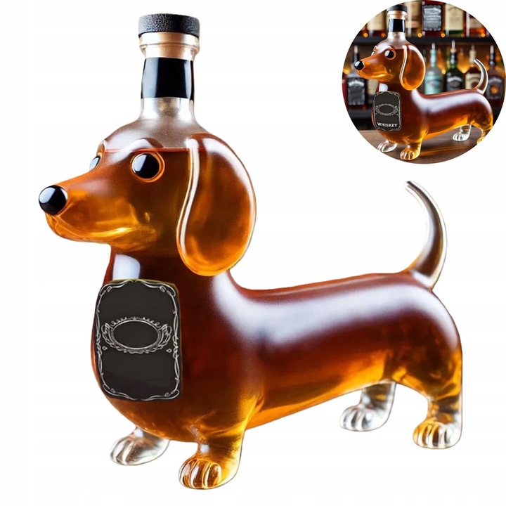 Sticla pentru Whisky 300ml, design caine, decorativa