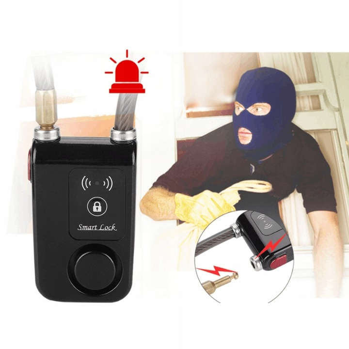 Blokare Bluetooth cu alarma, 80cm, ABS + cablu de otel, 110dB, set