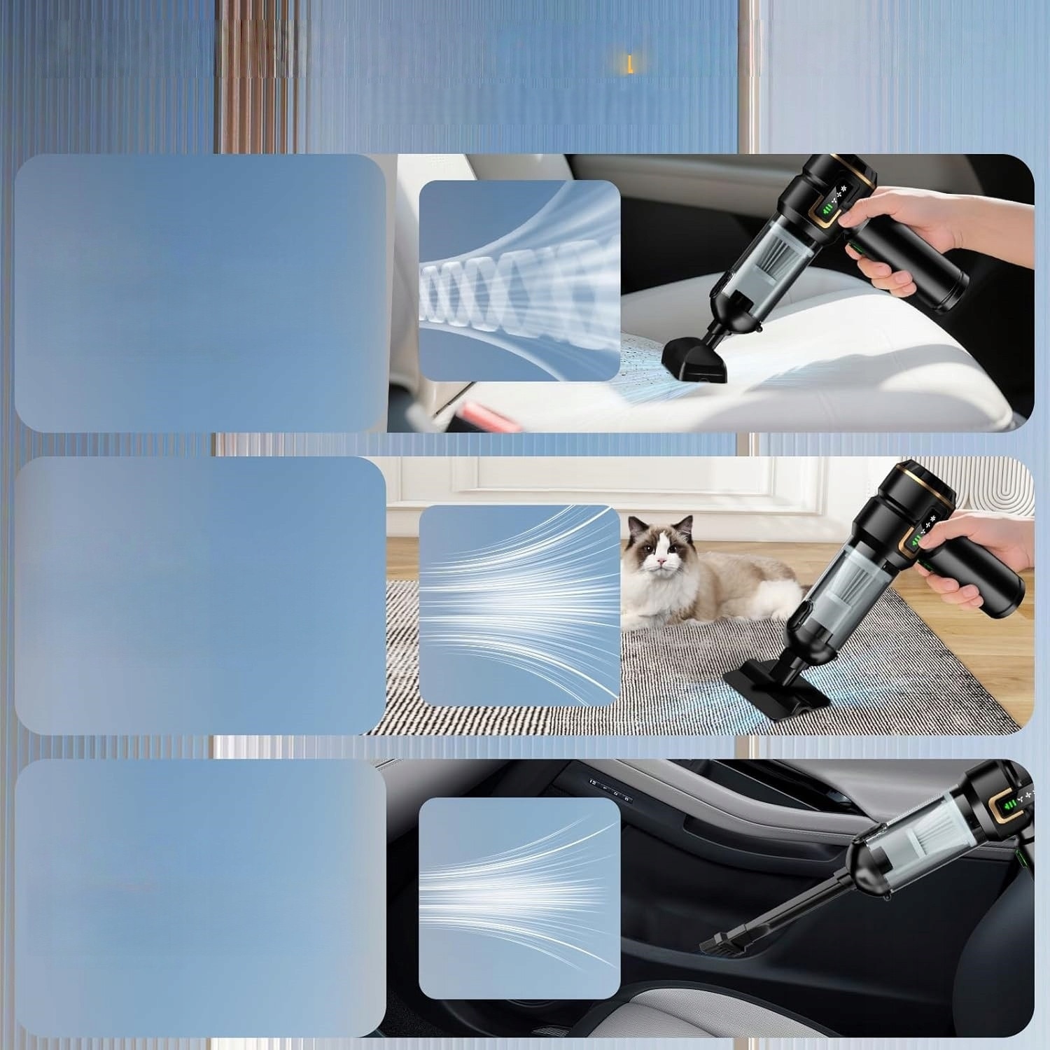 Aspirator fara fir Oricean, 16000Pa, cu display LCD, 3 viteze, multicolor