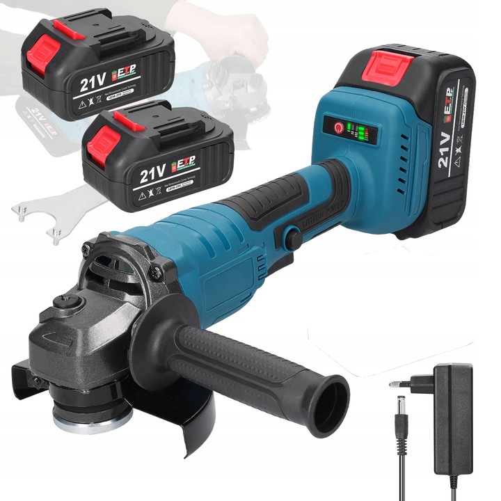 Polizor unghiular Kkmoon, 21V, 125mm, 2 acumulatori, fara perii, ABS + metal