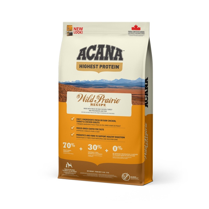 Hrana pentru caini, ACANA, Wild Prairie, 11,4kg, carne de pui, carne de curcan