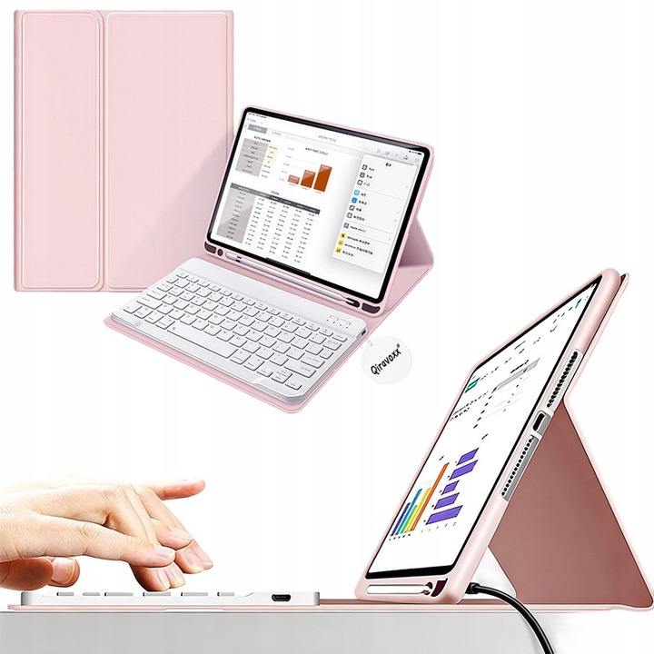 Etui cu tastatura Bluetooth pentru tableta, roz, 10.9 inch, set complet