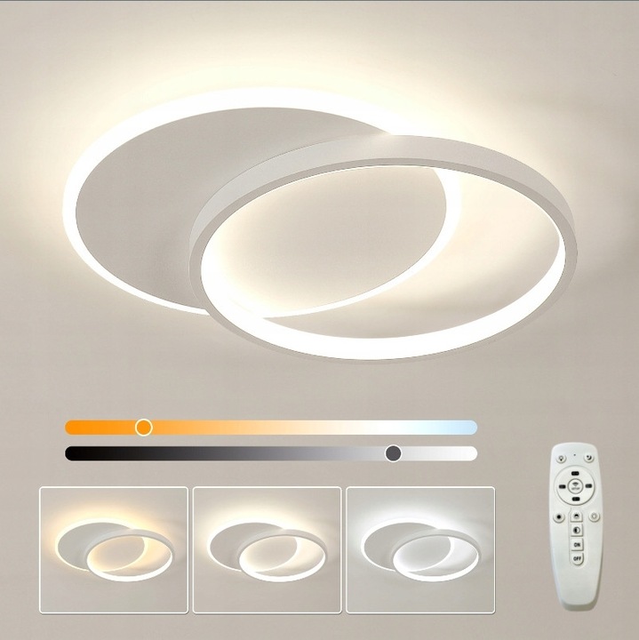 Kerek LED mennyezeti lámpa, AjieQaQ, 32W, fehér, 40x30x5.5cm, távirányítóval, 3 fényszín