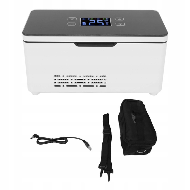 Mini frigider pentru insulina, 0-18°C, USB, LED, dimensiuni 210x95x103mm, set cu geanta si cablu USB