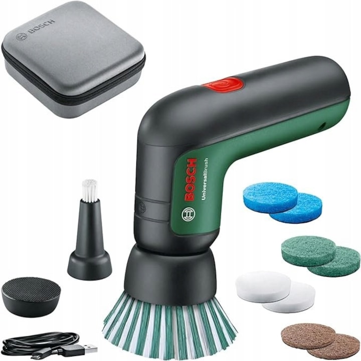 Perie de curatare cu acumulator Bosch UniversalBrush, 3,6V, 11 accesorii, IPX5, 140x100x45mm