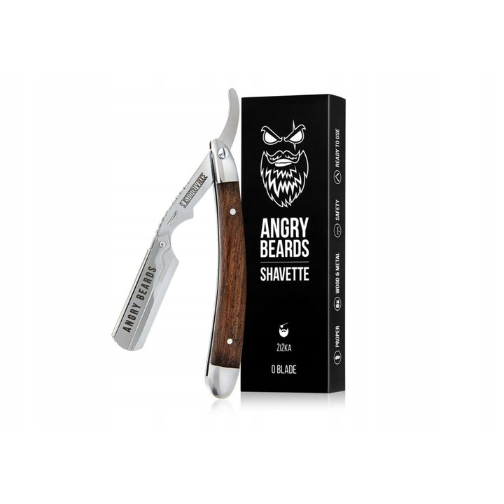 Brzytwa de ras Angry Beards Shavetta Zizka, 20,5cm, cu etui vegan si o zileta Derby premium
