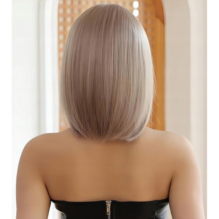 Peruca Dama NCDSHAIR, Bordo, 36cm, cu breton, set peruca si caciula