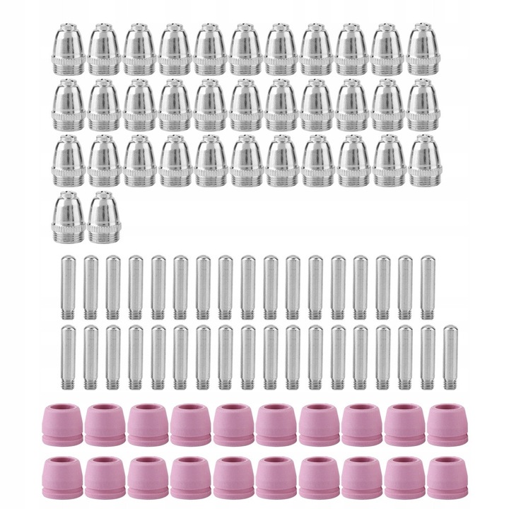 Set accesorii taiere plasma, 90 buc, 35 electrozi, 35 duze, 20 cupe ceramice, dimensiuni duza 14mm, dimensiuni cupe 24x26mm