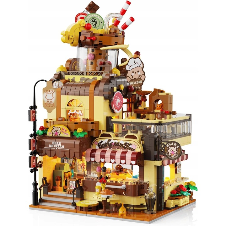 Insoon CITY KAWIARNIA ICE CREAM HOUSE építőkészlet, 1388 darab, LED-del
