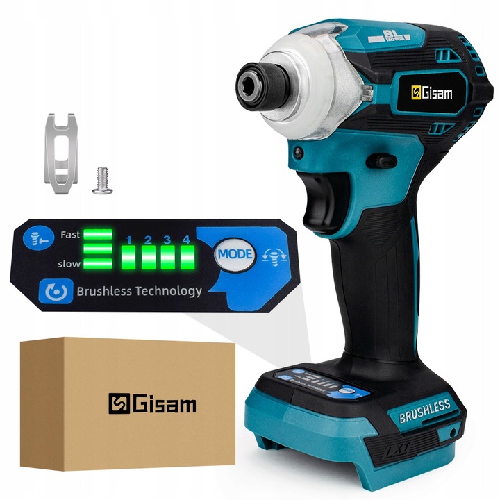 Surubelnita cu impact fara fir Gisam, motor fara perii, 688 N.m, 2 acumulatori, 1/4"