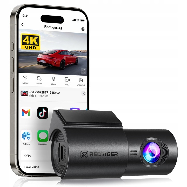 Camera auto DVR Redtiger A1 4K, WiFi, Superkondensator, monitorizare 24H, neagra