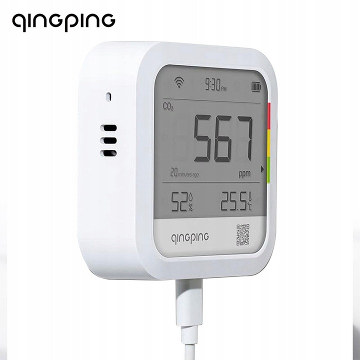 Detektor CO2, Qingping, monitor temperatura si umiditate, wireless, set