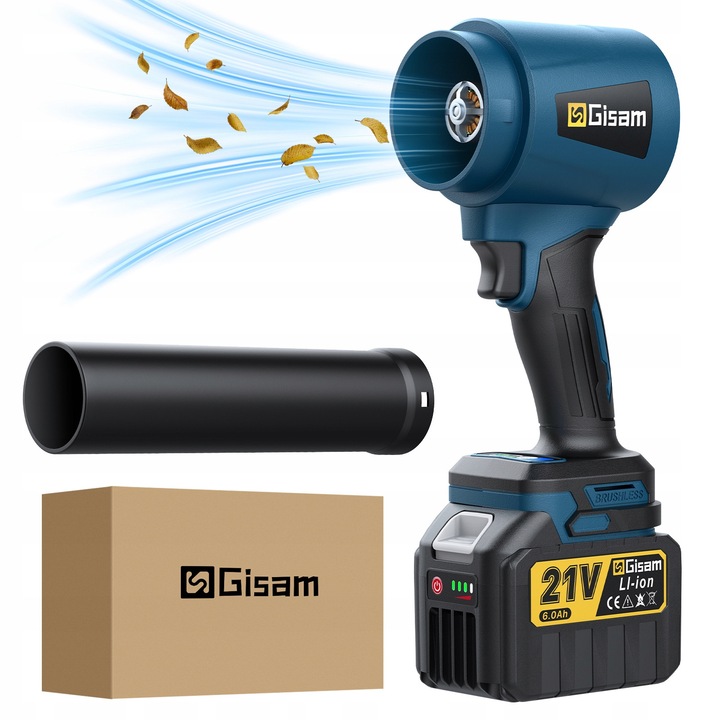 Elektromos tisztító fúvó, kefe nélküli, Gisam, 3000W, akkumulátoros, 75mm, 0-300000rpm