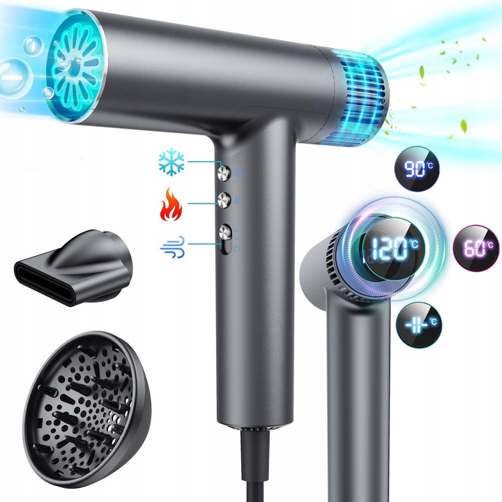 Uscator de par Tisoutec 2400W, cu 3 duze, functie de temperatura constanta, pliabil, design silentios