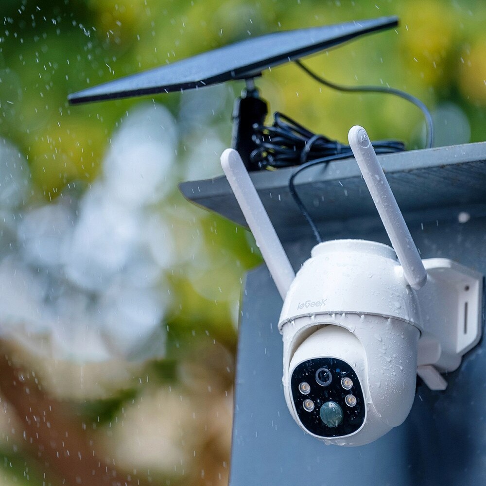 Camera de supraveghere solara 4G LTE, ieGeek, 2K 3MP, rotativa, alba ...