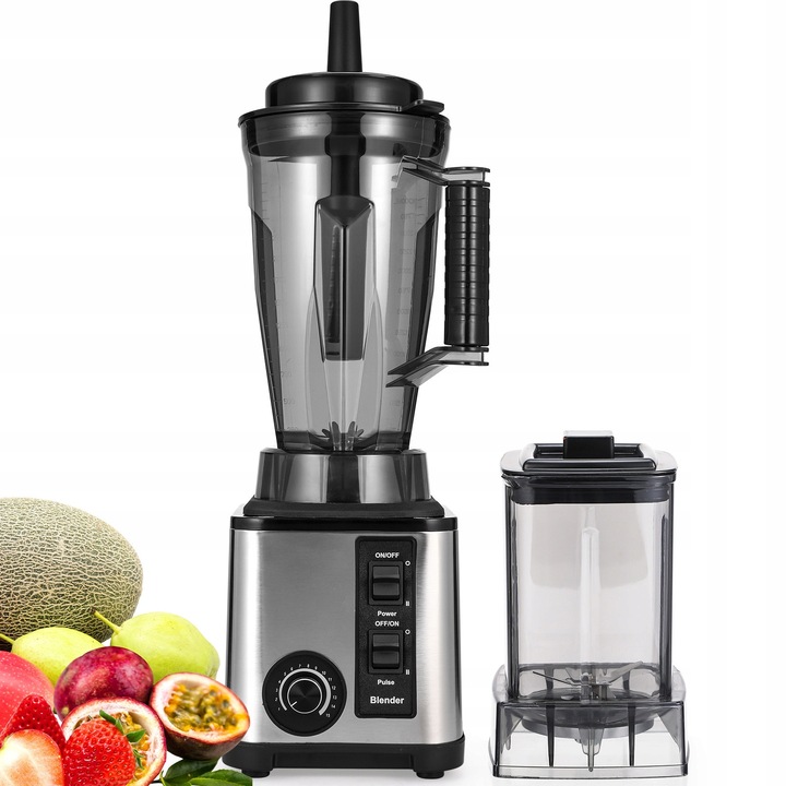 Turmixgép gyümölcslé és darálás funkcióval, 3L, 800W, 15 sebesség, ezüst, két poharas szett