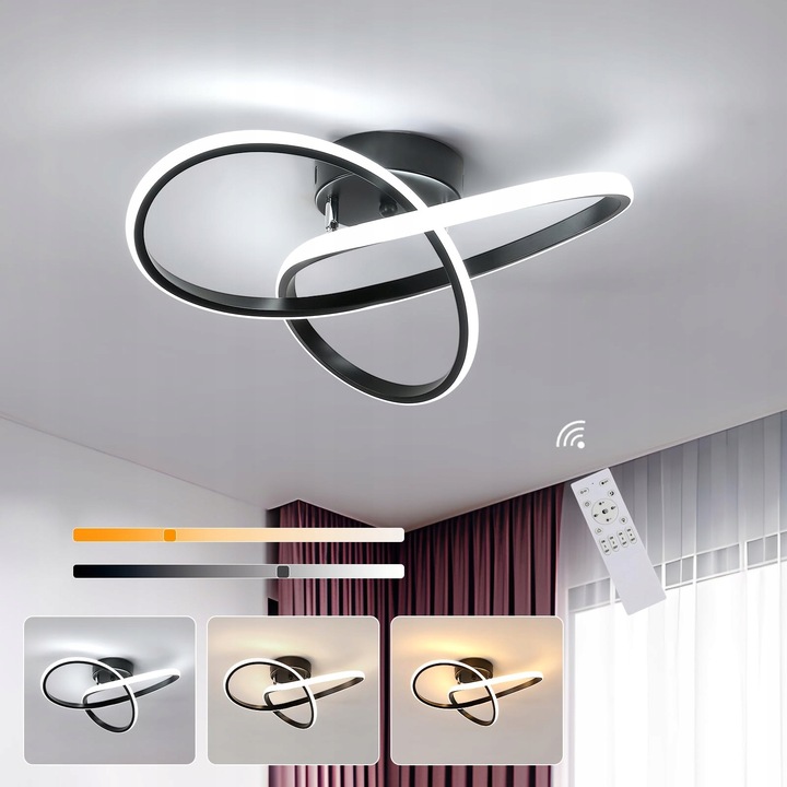 LED mennyezeti lámpa 36W, McKalen, 40x36x12cm, fekete, távirányítóval