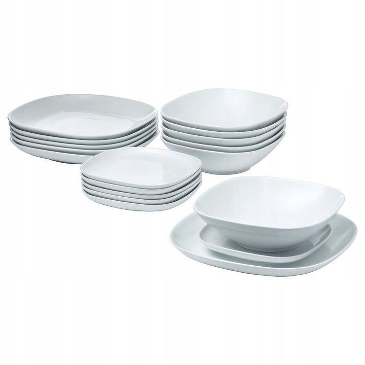 Set de servire, 18 piese, IKEA, alb, portelan, dimensiuni 32x27x26cm