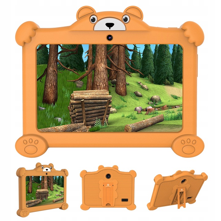 Tableta pentru copii PRITOM K7 Pro, 7 inch, 2GB RAM, 32GB, cu carcasa de protectie, Android 11, galben