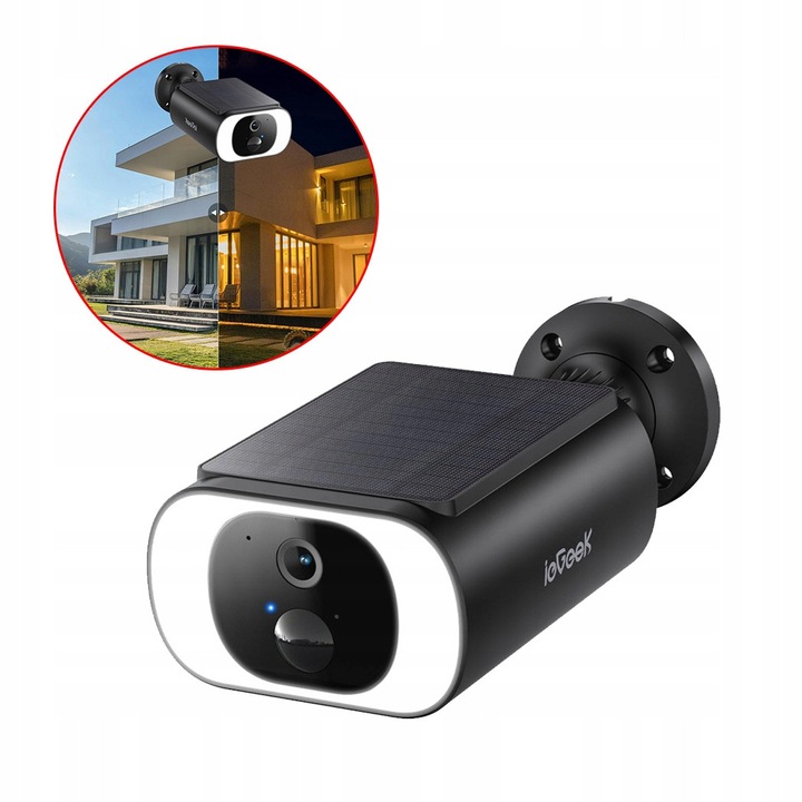 Camera de supraveghere solara IP Smart 2K 3MP, ieGeek, wireless, video color, 64GB, set complet