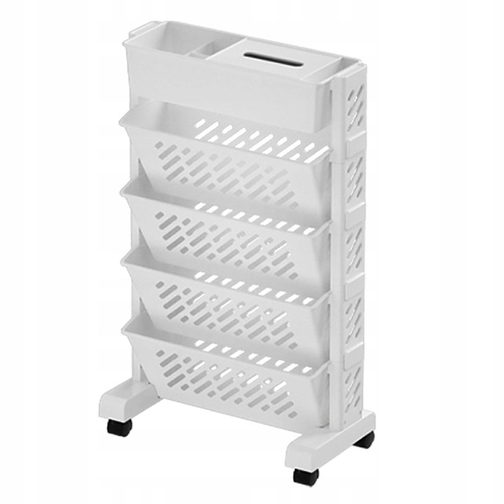 Raft mobil pentru carti, plastic, rotativ, capacitate mare, alb