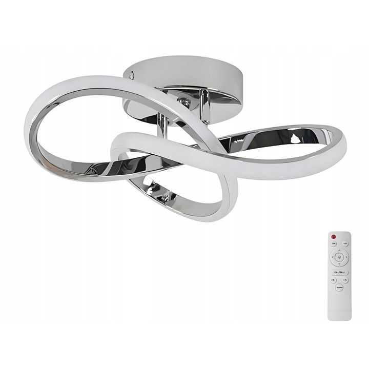 Lampa sufita LED moderna cu telecomanda, argintie, 30x30x10cm, set complet