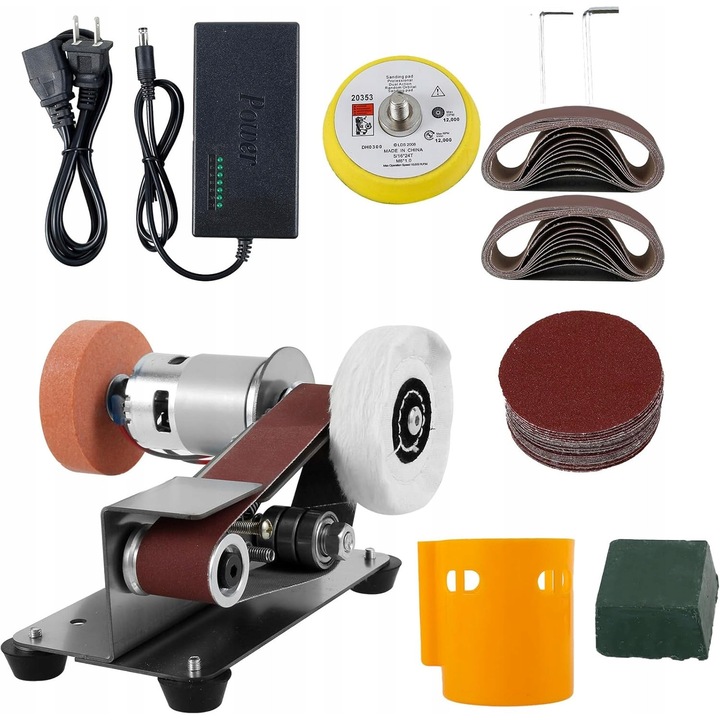 Mini slefuitor cu banda, 7 viteze, motor din cupru, argintiu, 17,4x11x4cm, set complet