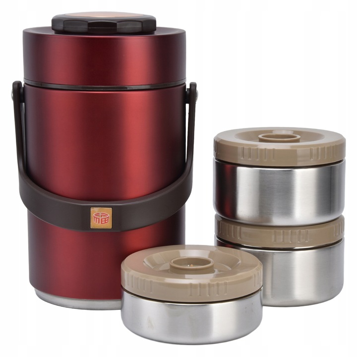 Cutie de pranz termica, 2300 ml, inox 304, cu 3 compartimente, 24,5x14cm