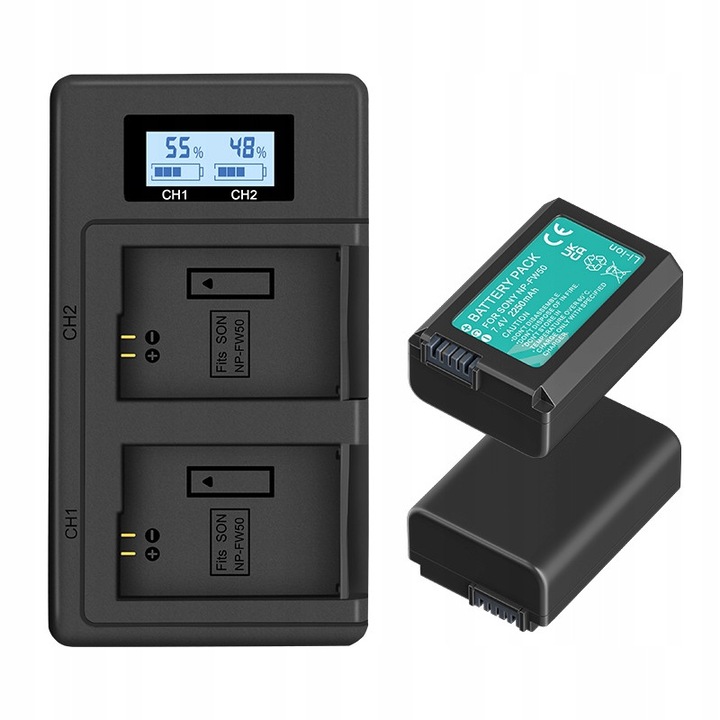 Set acumulatori 2250mAh NP-FW50 si incarcator LCD pentru Sony Alpha A6400 A6000 A6300