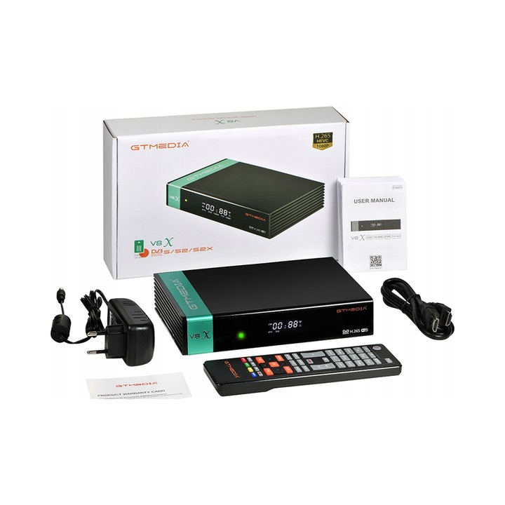 Тунер SAT GTMedia V8X WiFi, 1GB RAM, 64MB Flash, DVB-S/S2/S2X, 10000 канала, комплект