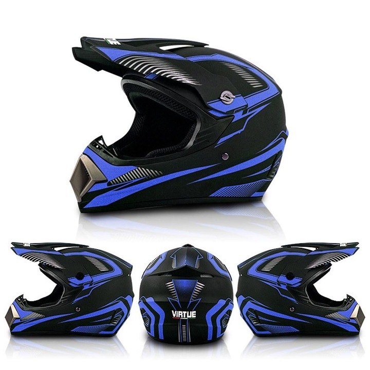 Casca motocicleta, negru/albastru, L 51-58 cm
