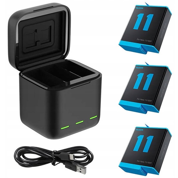 Telesin GP-BNC-902 töltődoboz GoPro Hero 9-hez + 3 akkumulátor, 105x56x124mm, USB-C