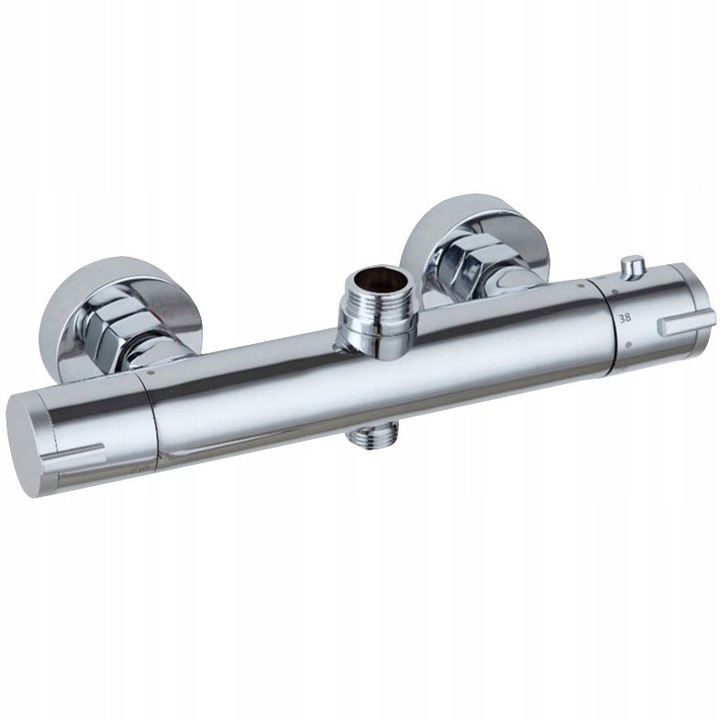Termosztatikus zuhanycsaptelep, ezüst, kétkaros, falra szerelhető