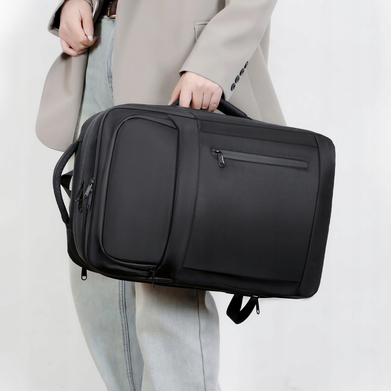 Ghiozdan cu compartiment vidat, 36-55L, impermeabil, pentru laptop de 17.3 inch, 30x45x17cm, set cu pompa si accesorii