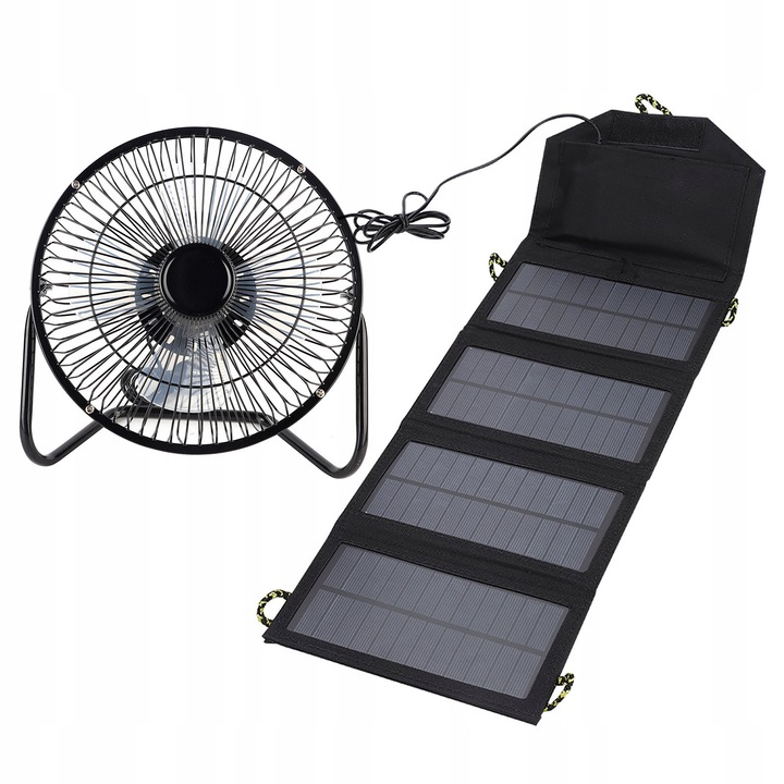 Ventilator solar exterior, 7W, 5,5V, negru, set cu panou solar si ventilator, dimensiuni 55x17cm, 23x24x13cm