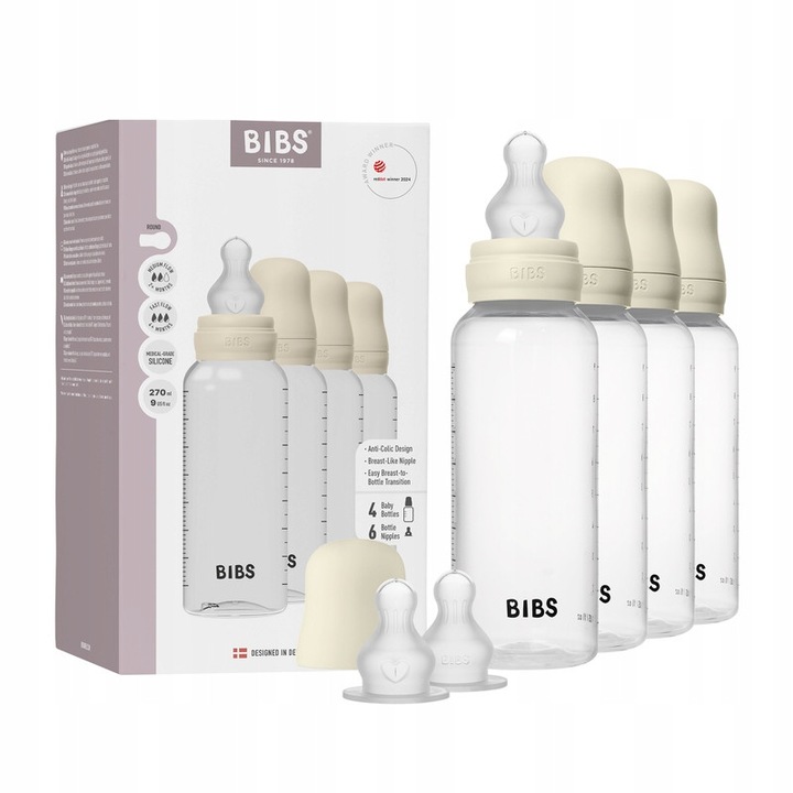 BIBS cumisüvegek 270 ml, 4 db-os szett, hasfájás elleni, szilikon, BPA-mentes
