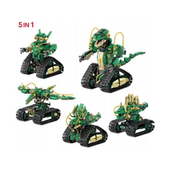 Set roboti de jucarie, dinozaur RC 5 in 1, multicolor