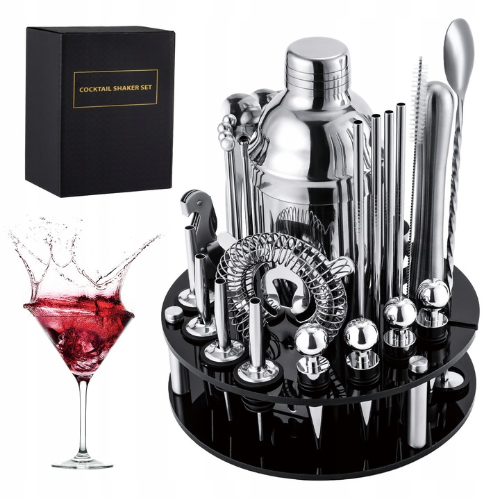 Комплект за барман 30 части, шейкър 750 мл, инокс, с аксесоари за коктейли
