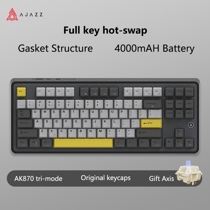Tastatura gaming Ajazz AK870, 87 clape, RGB, USB-C, 327x136x40mm, 4000mAh