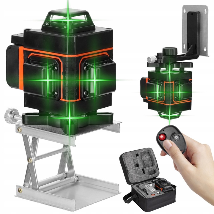 Nivel laser 4D Kkmoon, 16 linii, auto-nivelare, verde, 25m, set complet