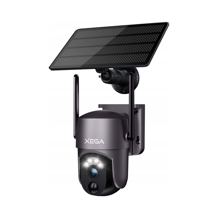 Camera de supraveghere solara Xega 100% fara fir, rotativa 355°, rezistenta la apa IP65, acumulator 8000mAh, 15.24x17.78x15.24cm