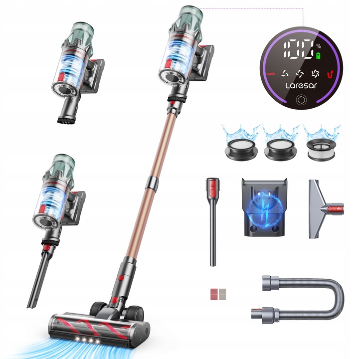 Aspirator fara fir Laresar V7 PRO, 2 viteze, autonomie mare, alb